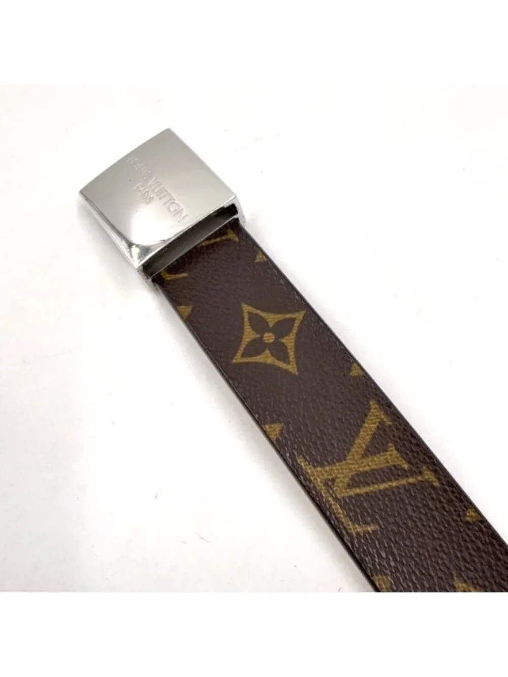Louis Vuitton Ceinture Carre Leather Brown Belt Silver